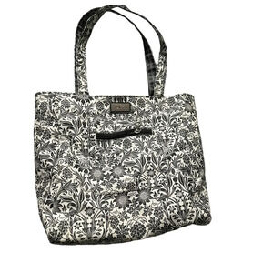 Bella Russo Reversible Tote Bag Women Medium Black White Floral & Polka Dot
